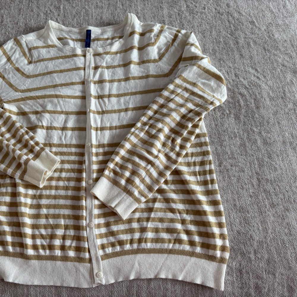Falls Creek White and Tan Striped Cardigan